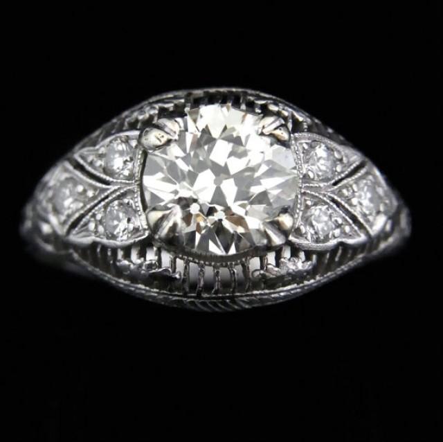 wedding photo - Edwardian 1.9 Old Euro Cut Diamond Platinum Ring Engagement Certified Appriaised 12,650