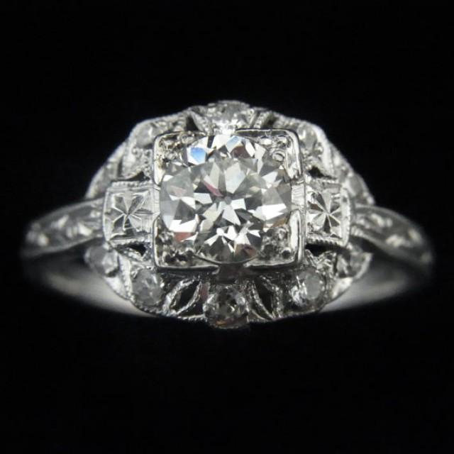 wedding photo - Antique Art Deco .92ct Trans Cut Diamond Platinum Engagement Ring c.1930s Certified by GIA
