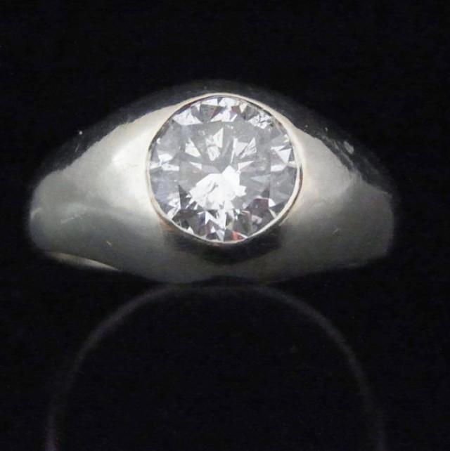 wedding photo - 1.25 Carat F/SI3 Diamond 14k White Gold Gypsy Ring Vintage Certified Appraised 11,270
