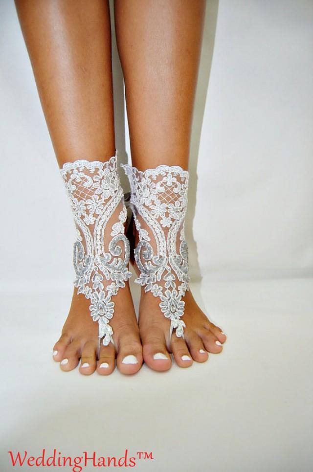 wedding photo - Women's bridal lace sandles, Lace bridesmaid sandals, Women's wedding barefoot nude shoes, Women's bridal crochet sandles, Lace beach anklet