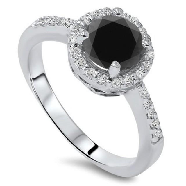 wedding photo - 2.00CT Black & White Diamond Halo Vintage Engagement Ring 14 KT White Gold