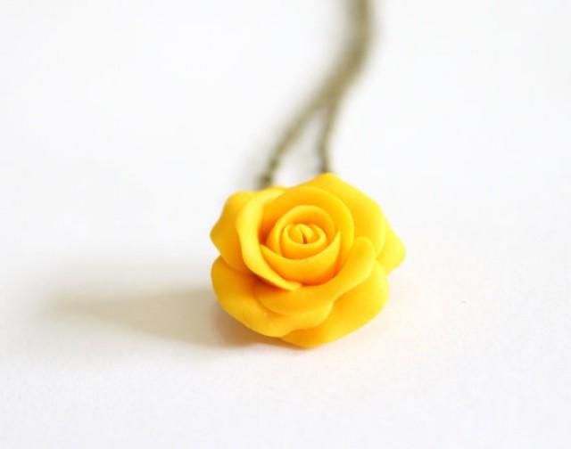 wedding photo - Yellow Rose Necklace -Yellow Pendant, Rose Charm, Love Necklace, Bridesmaid Necklace, Flower Girl Jewelry, Yellow Bridesmaid Jewelry
