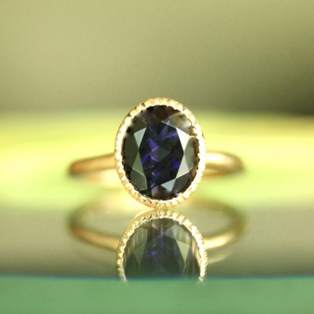 wedding photo - Genuine Iolite 14K Gold Engagement Ring, Gemstone Ring, Stacking RIng,  - Made to Order