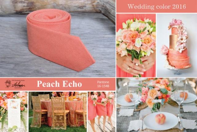 wedding photo - Wedding Peach Echo Ties Men's skinny Peach tie Wedding 2016 Wedding color