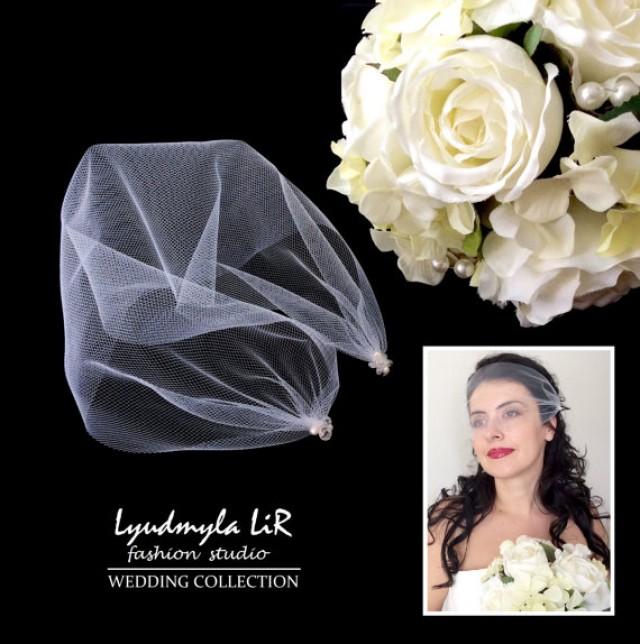 wedding photo - Bridal Bandeau Birdcage Veil Wedding Veil with Swarovski Crystals & Pearls. Headpiece Accessory, Tulle Veil White, Ivory, Blush Pink, Black