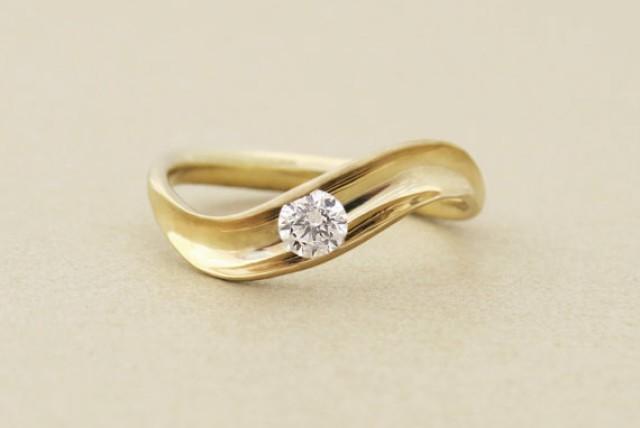 wedding photo - Moissanite Engagement Ring, unique moissanite ring, minimalist modern engagement ring, solitaire ring, wave ring, 14k solid gold ring.