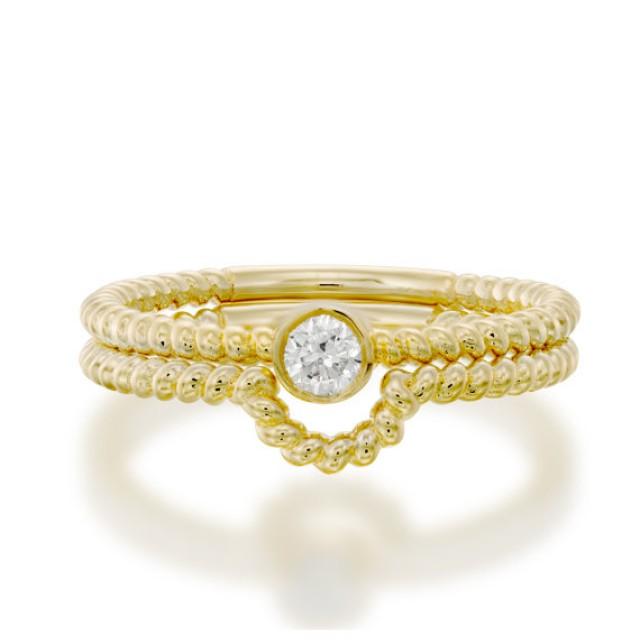 wedding photo - Twisted rope diamond engagement ring, unique small diamond ring, delicate engagement ring, 14k gold diamond engagement ring, bridal set.