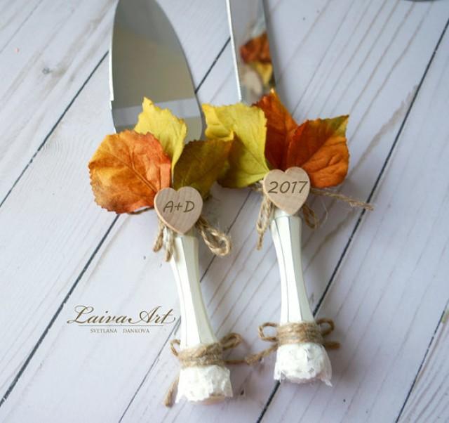 wedding photo - Personalized Rustic Fall Wedding Cake Server Set Knife Rustic Outdoor Holidays Barnyard Fall Wedding