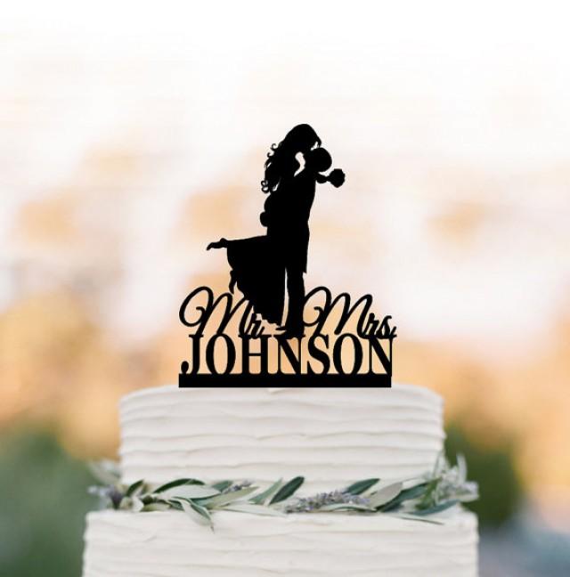 wedding photo - personalized Wedding Cake topper with mr and mrs, bride and groom silhouette cake topper, unique custom cake topper for wedding funny