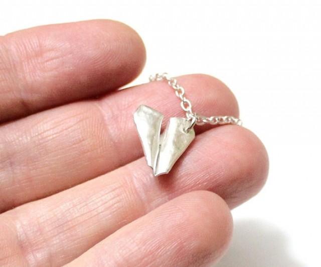 wedding photo - Origami Airplane Pendant, Airplane Charm, Sterling Silver, Best Friends Necklace, Hand Airplane, Paper Plane Necklace, Origami Charm