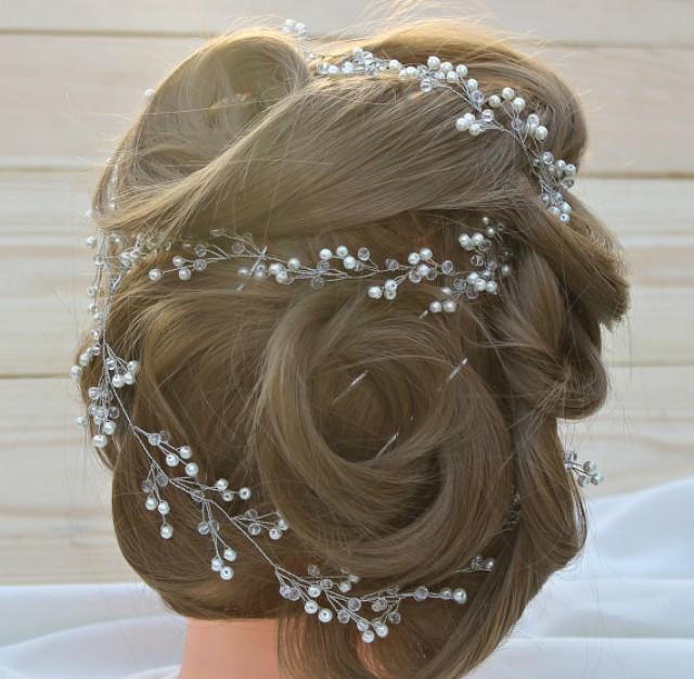 wedding photo - Extra Long Bridal Hair Vine Crystal long Vine Crystal wreath Pearl Hair Vine