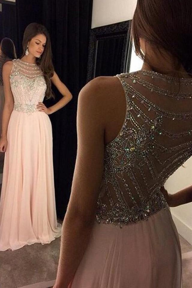wedding photo - Sexy Sleeveless Pink Long Prom Dress With Crystal from Tidetell