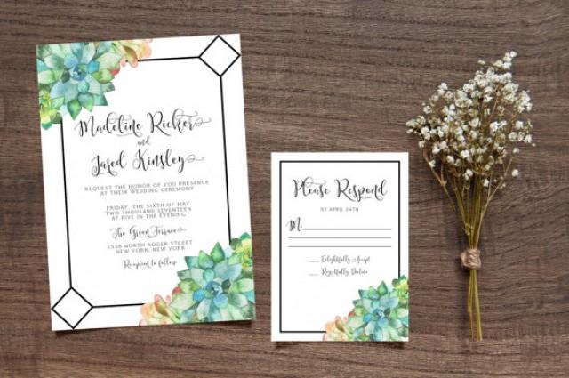 wedding photo - Printable Succulent Wedding Invitation, Leafy Invitation, Calligraphy Invite, Printable Invite, Green Leaves Invite, Bohemian Invitation