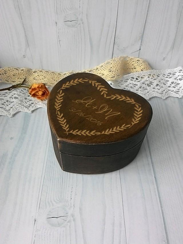 wedding photo - Ring box for wedding Personalised ring box rustic ring holder ring bearer box heart ring bearer box wooden ring box engagement ring box