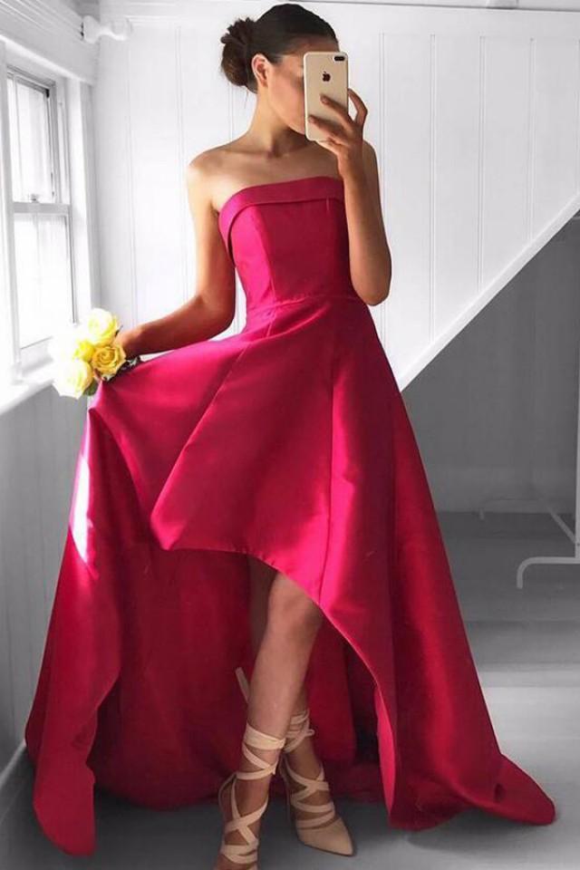 wedding photo - Fabulous Strapless High Low Fuchsia Pleated Prom Dress