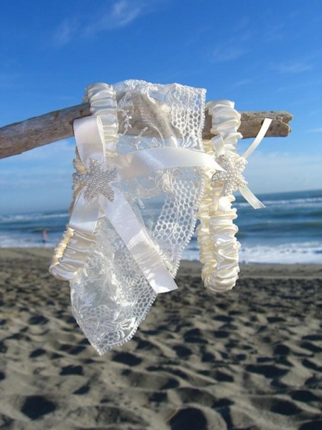 Beach Weddings Garter Set-IVORY ELEGANCE-Bridal Garter Set, Beach Weddings, Destination Weddings, Ivory Garter Set, Seashore, Beach