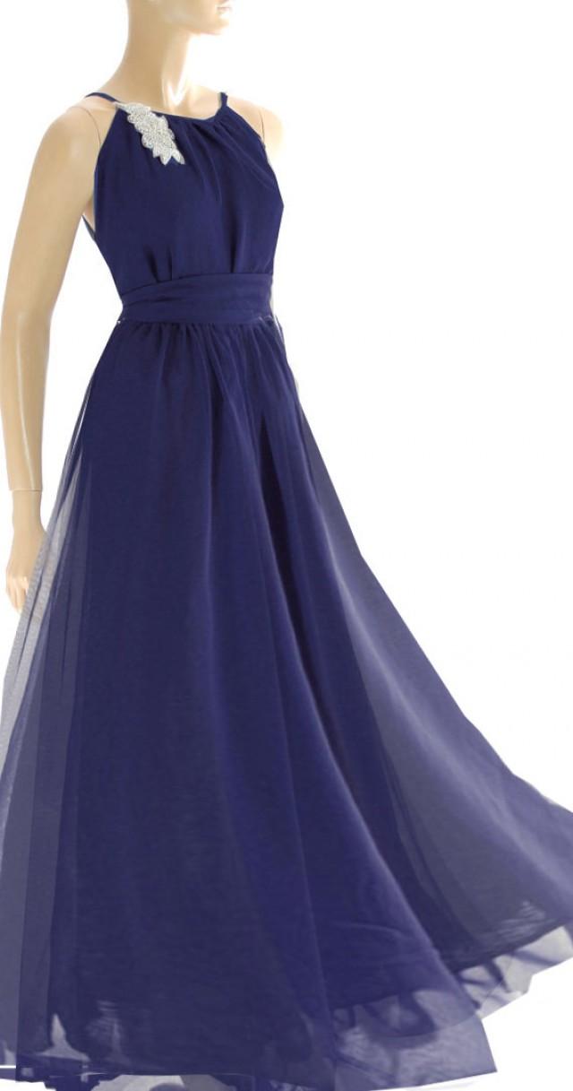 Plus Size Maxi Navy Blue / chiffon  bridesmaid / evening / party /  dress