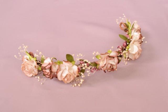 wedding photo - Half flower crown, Back flower hairpiece, Baby's breath hair crown, Bridal headpiece, Wedding hairpiece, Marsala flower crown, Floral crown