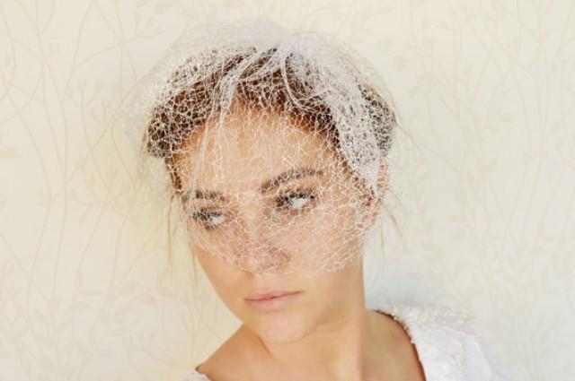 wedding photo - Bridal birdcage veil, Wedding birdcage veil, Luxury veil, White silver veil, Wedding veil, Wedding Hair Accessory, Short veil headpiece