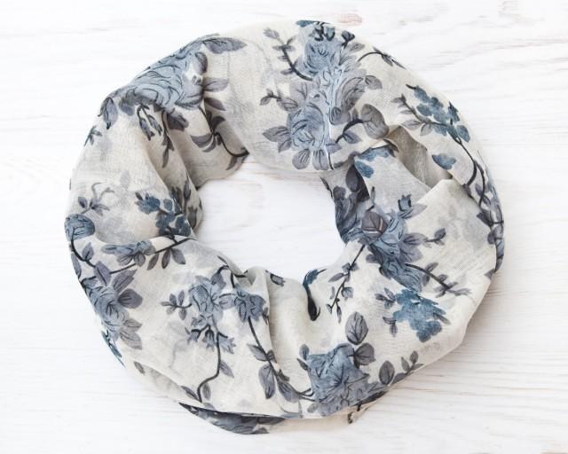 Floral Bohemian Scarf Cute Summer Scarf Blue Infinity Scarf Womens Scarves Valentine&#39;s Day Gift Bridesmaid Gift Idea Boho Scarf