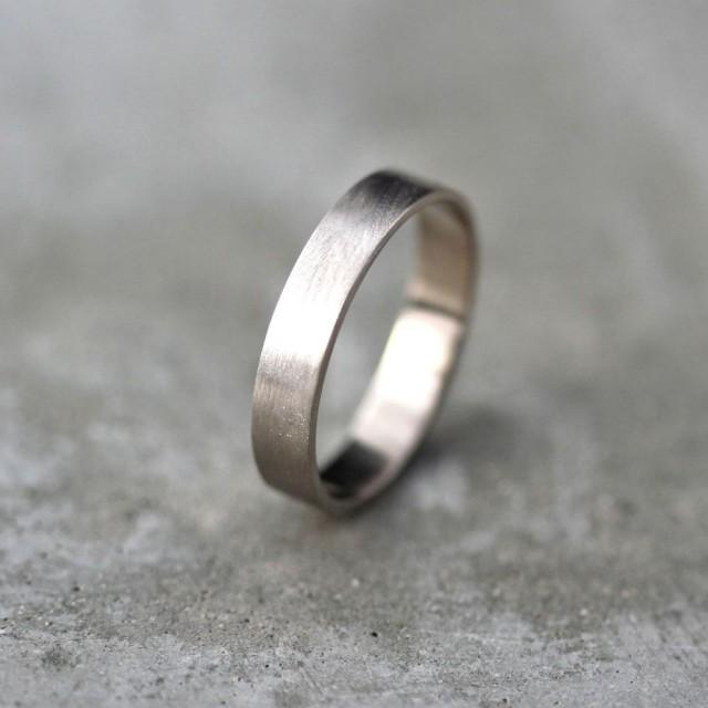 Men&#39;s Gold Wedding Band, Unisex 4mm Brushed Matte Flat 14k Recycled Palladium White Gold Wedding Ring Eco Gold Ring -  Made in Your Size