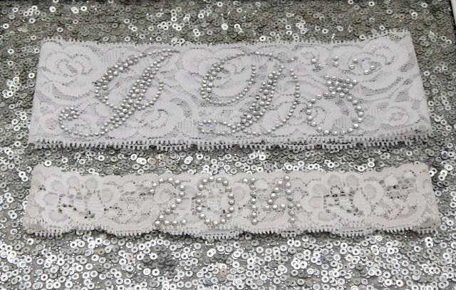 Wedding Garter Set - WHITE Bridal Garter with SILVER Rhinestone I Do Show Garter & Rhinestone YEAR Toss Garter - other colors