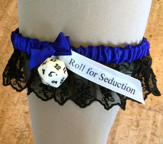 RPG or Dungeons and Dragons wedding garter. choice of colors, &quot;Roll for Seduction&quot; // d20 dice //
