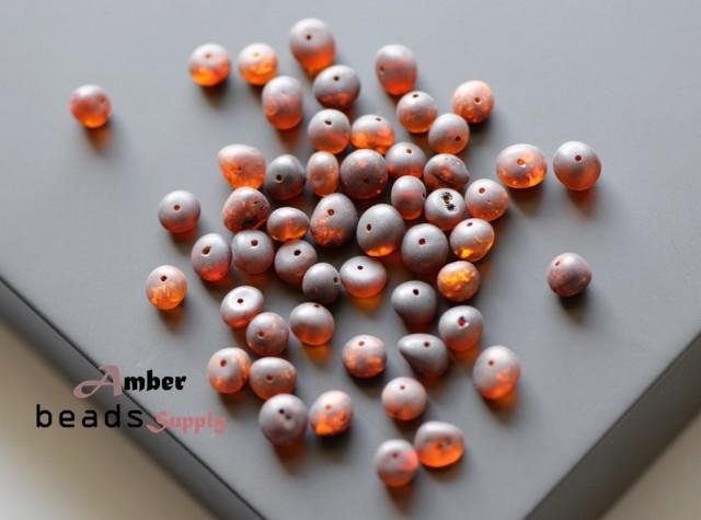 Raw Baltic amber beads for jewelry making. Raw unpolished amber. Cherry color, baroque style. Amber Beads. Beading supplies.  #5841/m