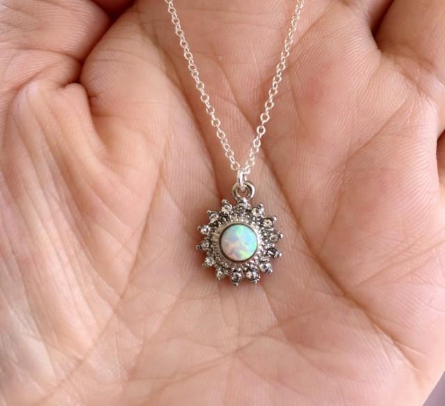 White Opal Sun Necklace. Silver Necklace. Opal Necklace.