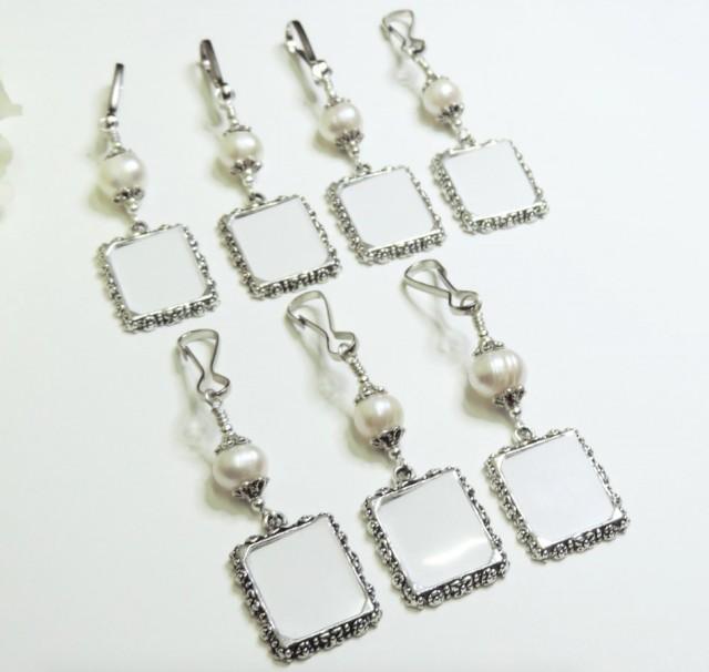 Wedding bouquet photo charms. 7x Pearl wedding charms. Bridal bouquet charms. Memory photo charms x7. Gift for her. Bridal shower gift.