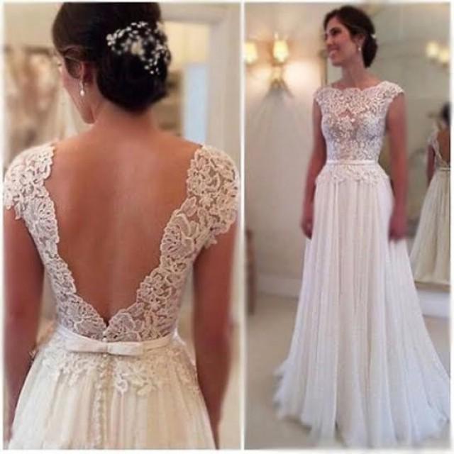White/Ivory Wedding Dress,Chiffon Wedding Dress,Handmade Lace Mermaid Bridal Gown,lace Wedding Gown,simple Wedding Dress, Beach Wedding