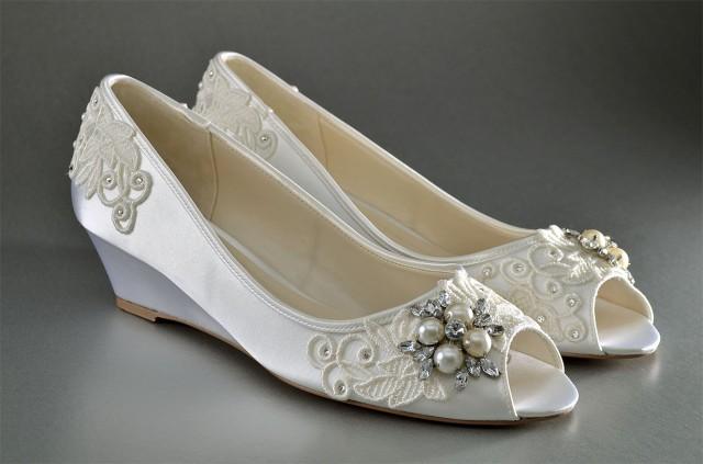 Wedding Shoes Lace Wedge Wedding Shoes - Custom Wedding Shoes- Accessories- Women&#39;s Shoe- Women&#39;s Bridal Wedge Shoe, Ladies Wedding Shoes