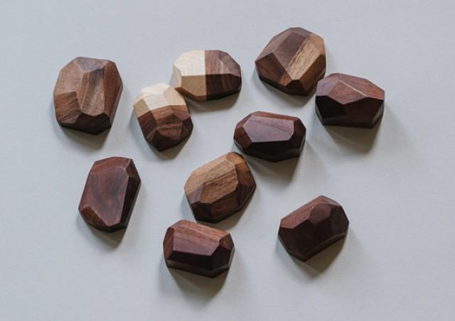 Geometric Wooden Fridge Magnets in Walnut / Maple