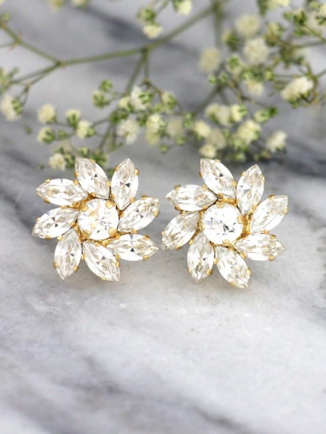 wedding photo - Bridal Earrings, Cluster Earrings, Crystal Bridal Studs, Swarovski Earrings, Bridesmaids Earrings, Clear Crystal Earrings, Bridal Studs