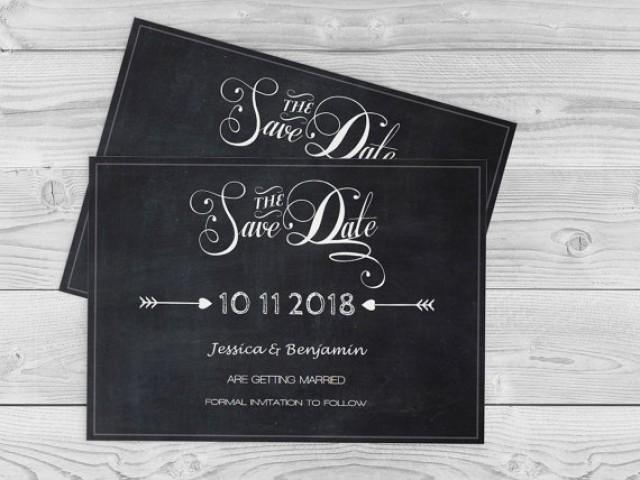 wedding photo - Chalkboard Save-the-Date Template - Calligraphy Handlettered Printable Save Date Printable Editable PDF Templates Download - DIY You Print