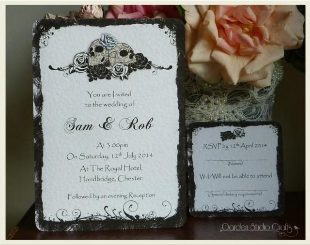 Skulls and Roses Wedding Invitation, Goth Wedding Invitation, Rock Wedding Invitation, Quirky Wedding Invitation, SAMPLE