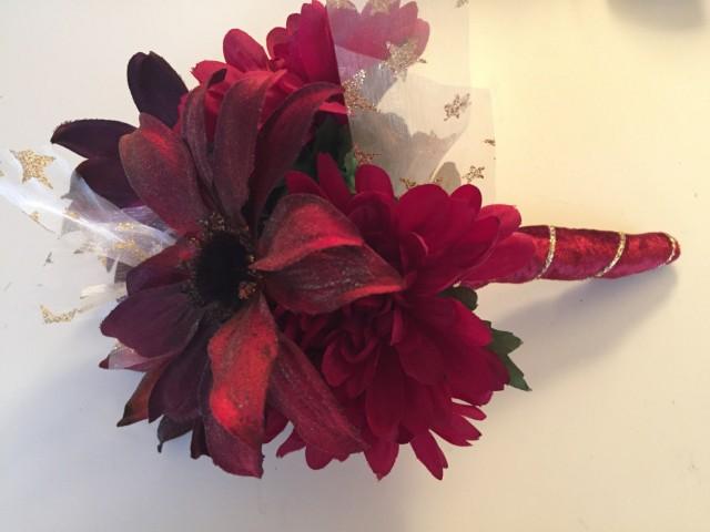 Rock Star deep red and gold Unique Wedding Prom Formal Wrap Bouquet