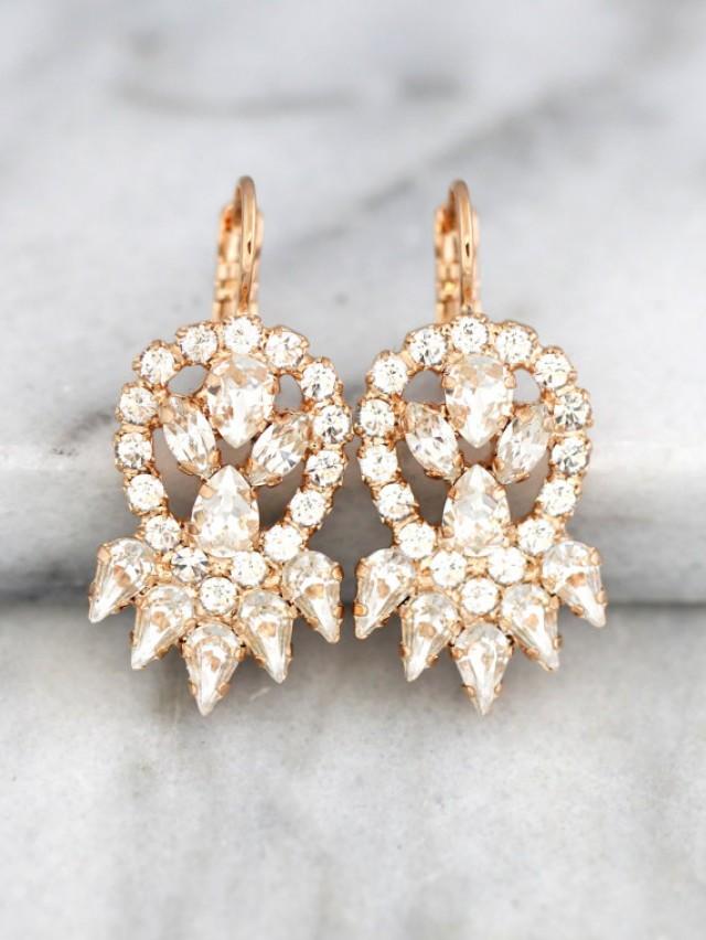 wedding photo - Bridal Earrings, Bridal Clear Crystal Earrings, Crystal Drop Earrings, Swarovski Crystal Earrings, Bridesmaids Earrings, Rose Gold Earrings