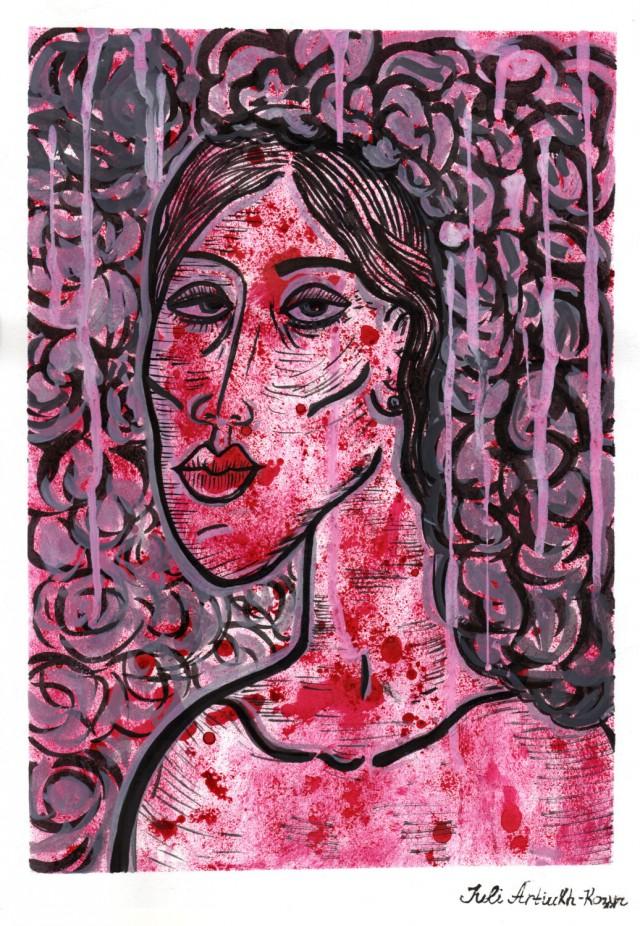 Painting, drawing, illustration, expressionism, graphic portrait, ink work, ink, graphics, graphic arts, illustration of a woman, portrait