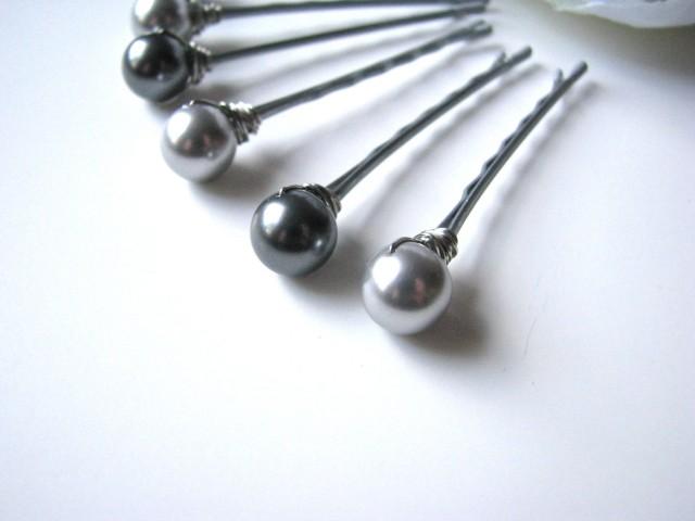 Silver and Grey Pearl Hair Pin Set of 6, Slate Gray