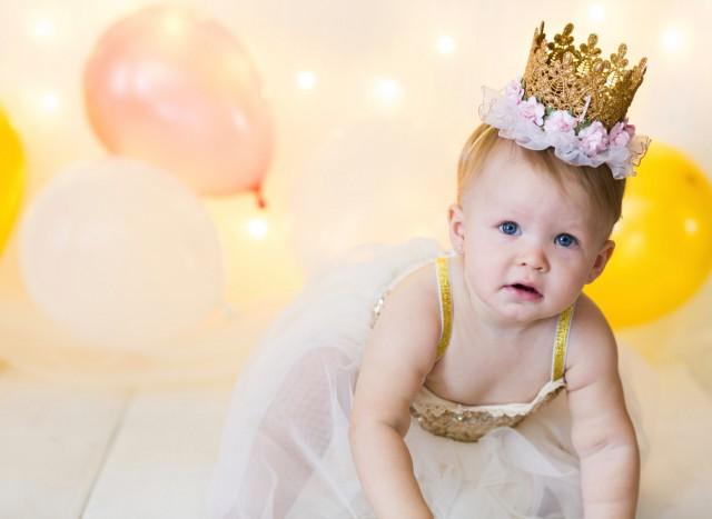 Birthday Lace Crown -  Mini Pink White Tutu Ivy - Lace Crown - Headband - Cake Smash - Photo Prop -
