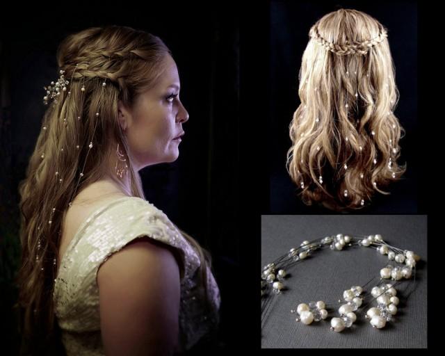 9 Baroque Rosebud Druzy Pearl & Crystal Hair Vines Bohemian Veil Game Of Thrones Reign Renaissance Wedding Medieval Costume Hair Extensions