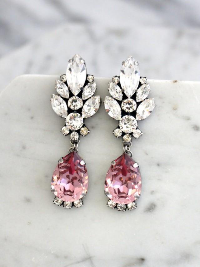 wedding photo - Blush Chandelier Earrings, Blush Pink Long Earrings, Bridal Blush Dangle Drop Earrings, Antique Pink Chandelier Earrings, Vintage Earrings