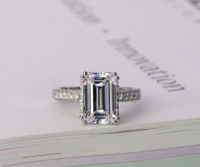 Emerald Cut Ring - Engagement Ring - Solitaire Ring - CZ Wedding Ring - Promise Ring - CZ Ring - Cocktail Ring - 5 Carat - Sterling Silver