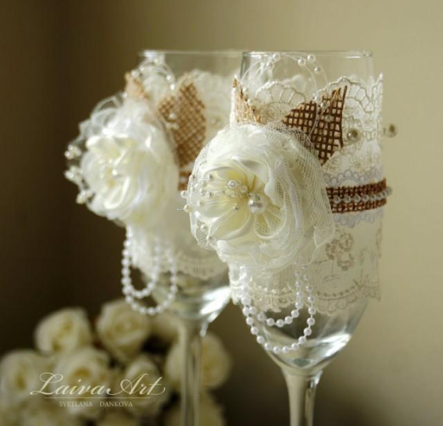 wedding photo - Rustic Wedding Champagne Flutes Toasting Glasses Bride and Groom Wedding Glasses Bridal Shower Gift