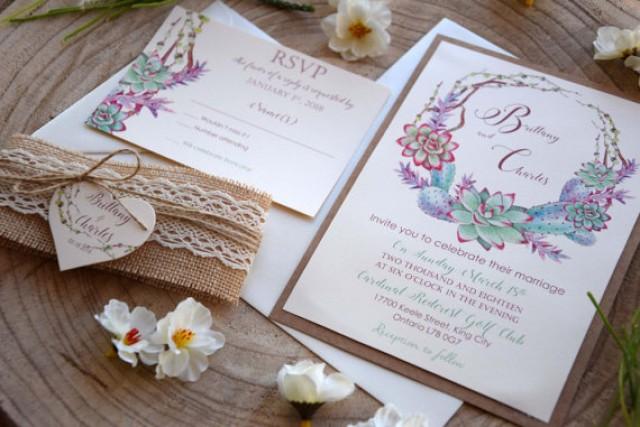 wedding photo - Garden Succulents Wedding Invitation, Nature Wedding Invitation, Watercolor Wedding Invite, Colorful Wedding Invitation - SAMPLE