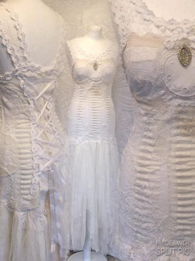 Boho wedding dress white and pure,bridal gown eco friendly,bohemian wedding dress lace up,victorian wedding gown,steampunk wedding dress raw