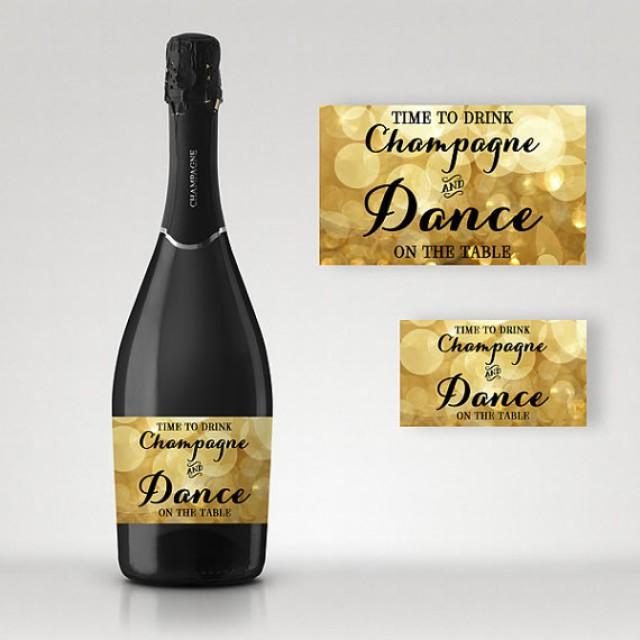 wedding photo - Time to Drink Champagne, Sparkle Gold, Full and Mini Champagne Labels - Digital File, DIY Print - Instant Download