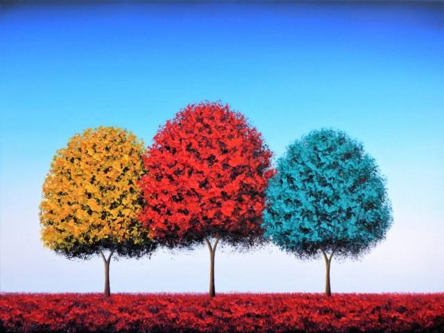 ORIGINAL Art Colorful Landscape Painting, Contemporary Art Oil Painting, Whimsical Art, Paintings of Trees, Large Art Tree Painting, 18x24