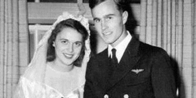 wedding photo - George H.W. Bush And Barbara Bush Celebrate 72nd Anniversary